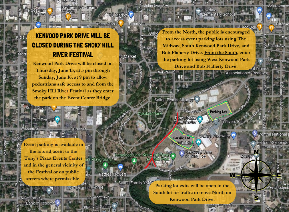 KENWOOD PARK DRIVE TO BE CLOSED DURING THE SMOKY HILL RIVER FESTIVAL - News Image